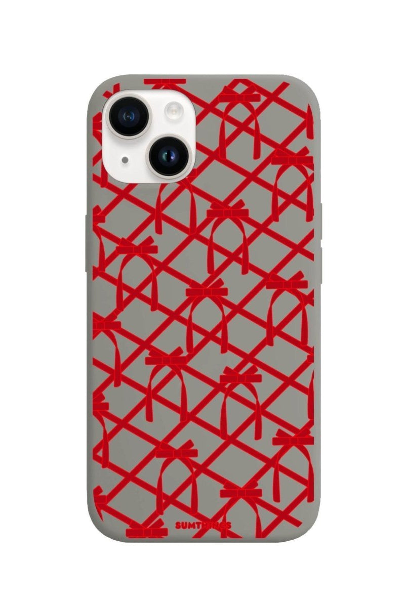 iPhone 14 Plus Ribbon Grid Premium Telefon Kılıfı Gri - SUMTHINCS