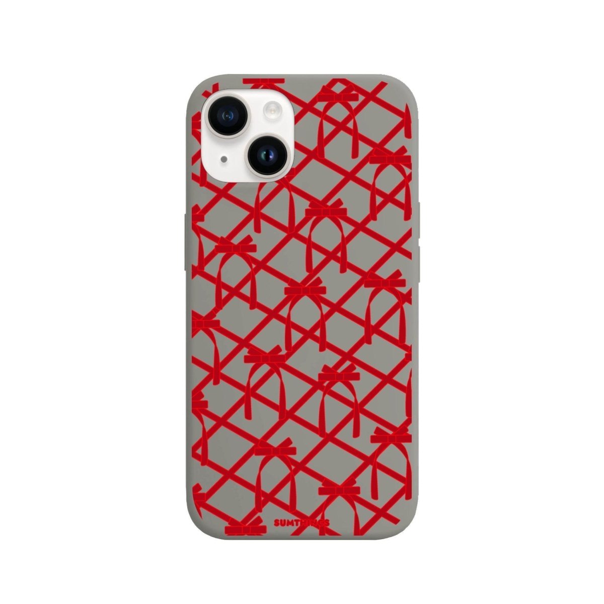iPhone 14 Plus Ribbon Grid Premium Telefon Kılıfı Gri - SUMTHINCS
