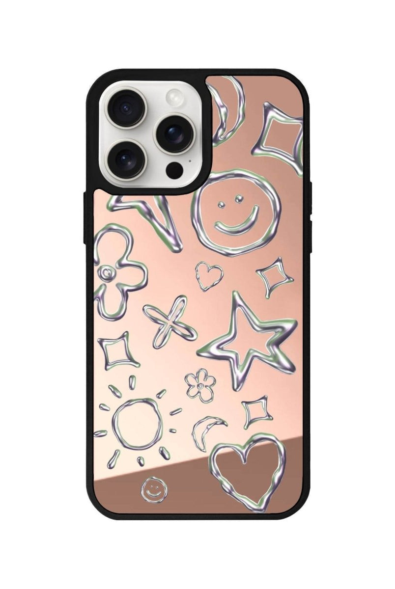 iPhone 14 Plus Silver Doodles Mirror Aynalı Telefon Kılıfı Metalik Pembe - SUMTHINCS