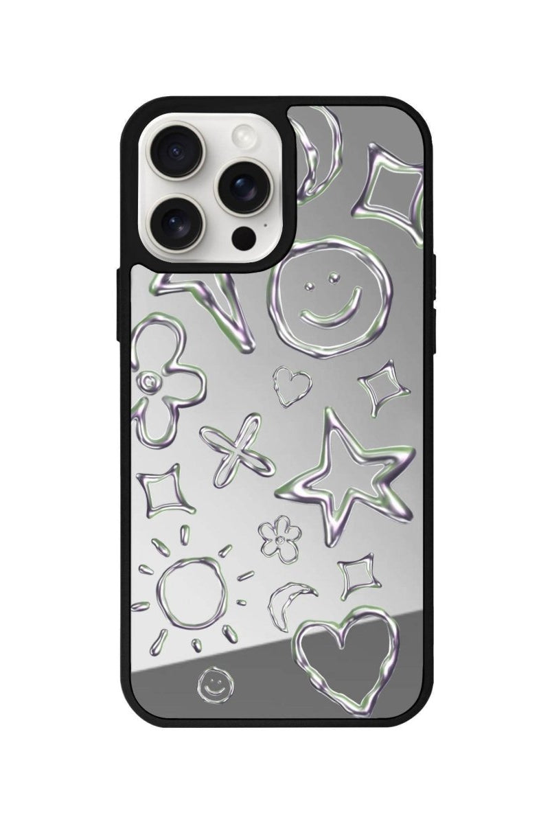 iPhone 14 Plus Silver Doodles Mirror Aynalı Telefon Kılıfı Gümüş - SUMTHINCS