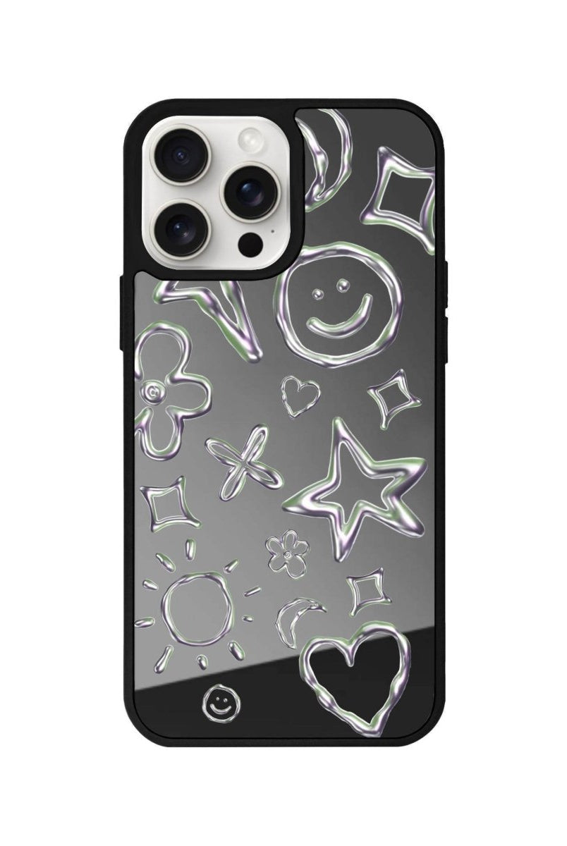 iPhone 14 Plus Silver Doodles Mirror Aynalı Telefon Kılıfı Antrasit - SUMTHINCS