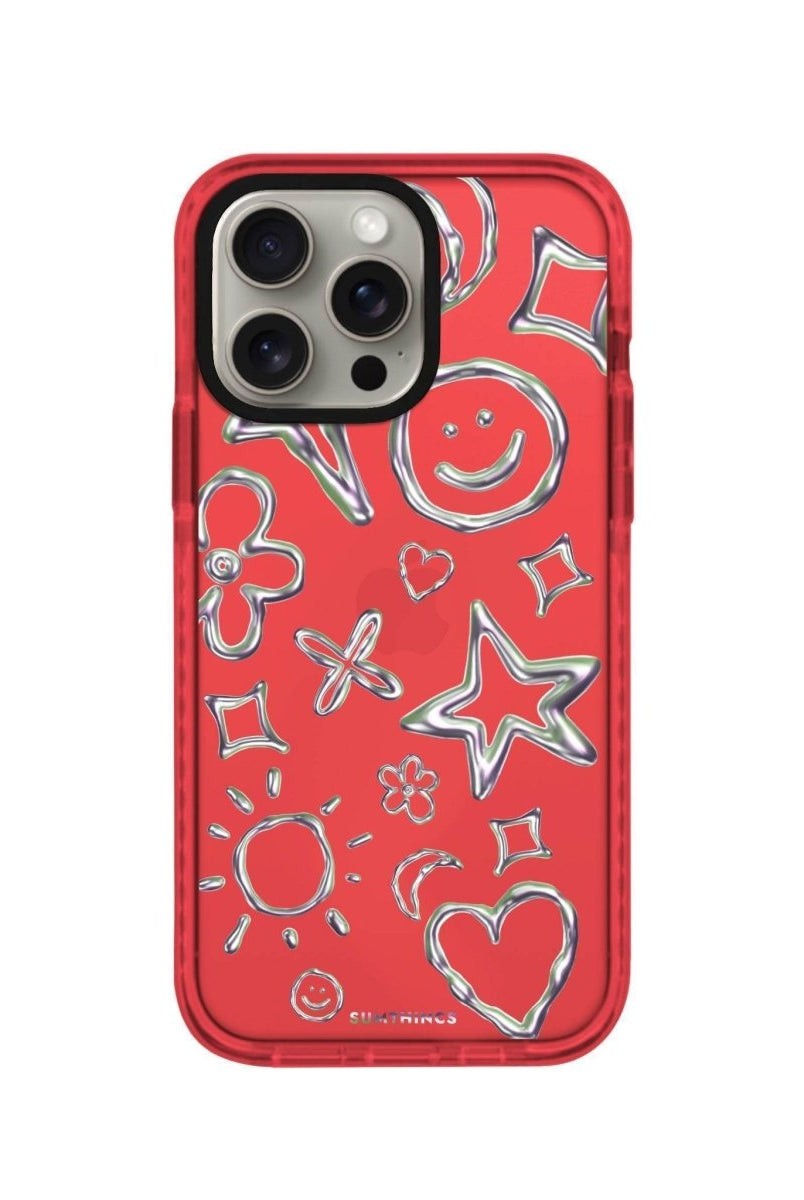 iPhone 14 Plus Silver Doodles Procase Şeffaf Telefon Kılıfı Kırmızı - SUMTHINCS