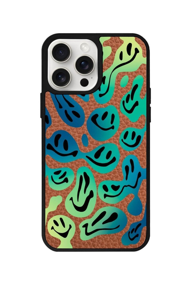 iPhone 14 Plus Smiley Leather Vegan Deri Telefon Kılıfı Kahverengi - SUMTHINCS