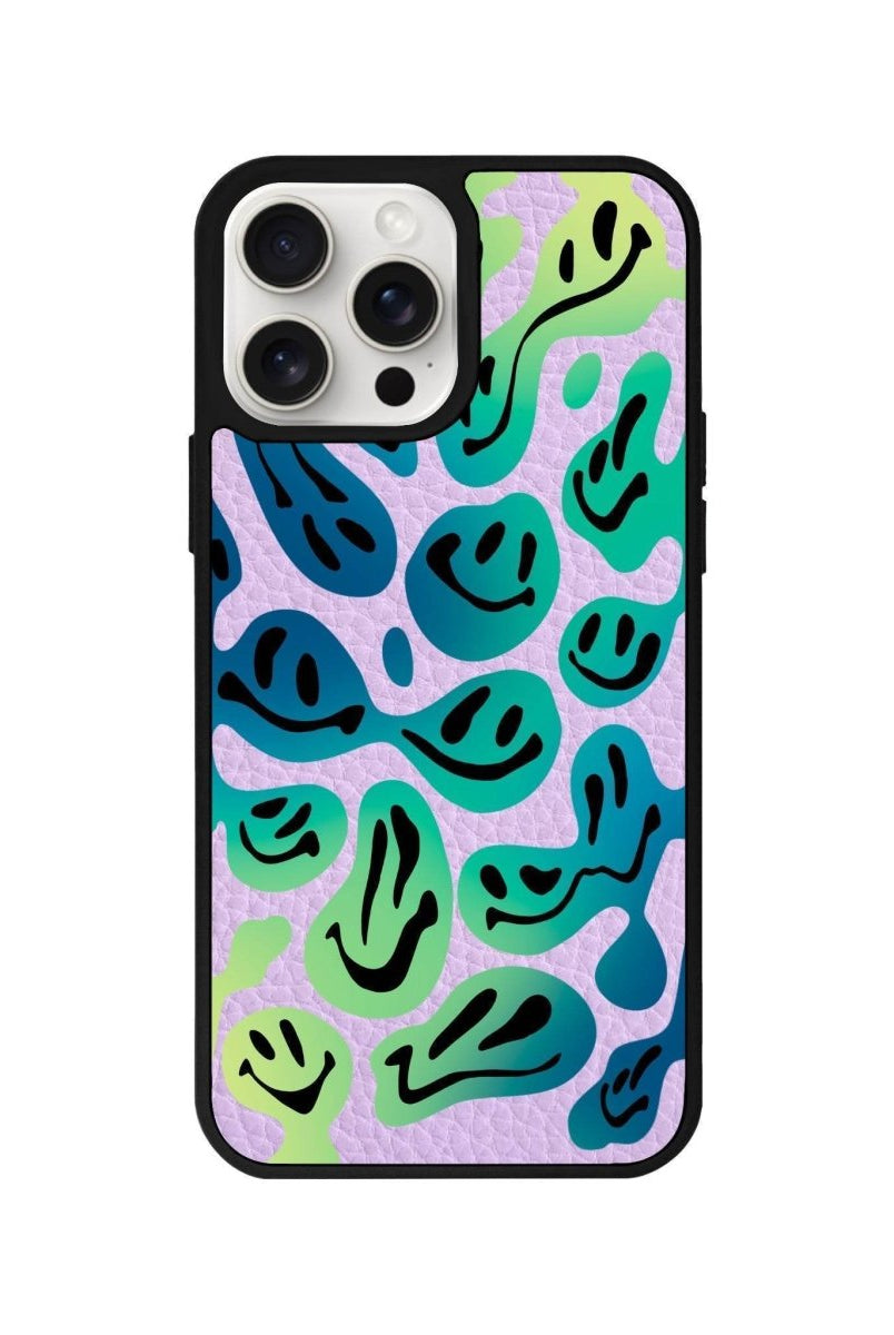 iPhone 14 Plus Smiley Leather Vegan Deri Telefon Kılıfı Lila - SUMTHINCS