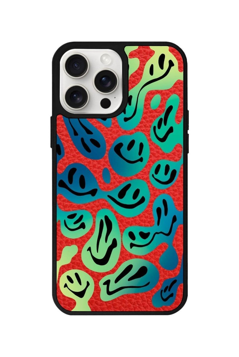 iPhone 14 Plus Smiley Leather Vegan Deri Telefon Kılıfı Kırmızı - SUMTHINCS