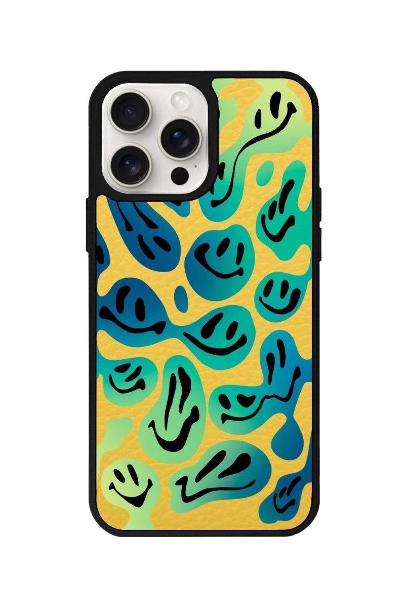 iPhone 14 Plus Smiley Leather Vegan Deri Telefon Kılıfı Sarı - SUMTHINCS