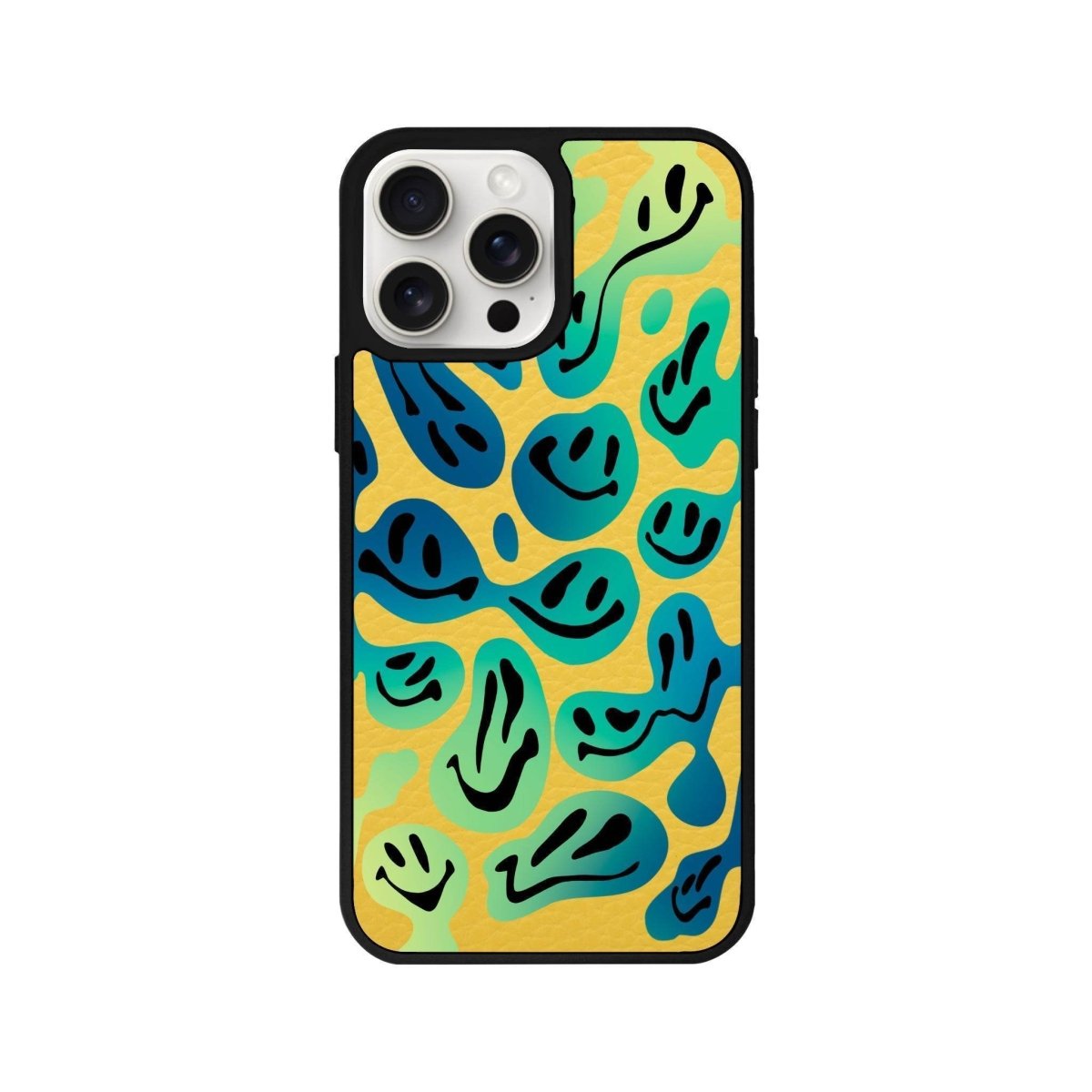 iPhone 14 Plus Smiley Leather Vegan Deri Telefon Kılıfı Sarı - SUMTHINCS