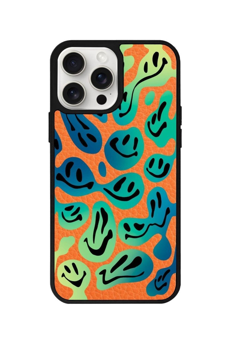 iPhone 14 Plus Smiley Leather Vegan Deri Telefon Kılıfı Turuncu - SUMTHINCS