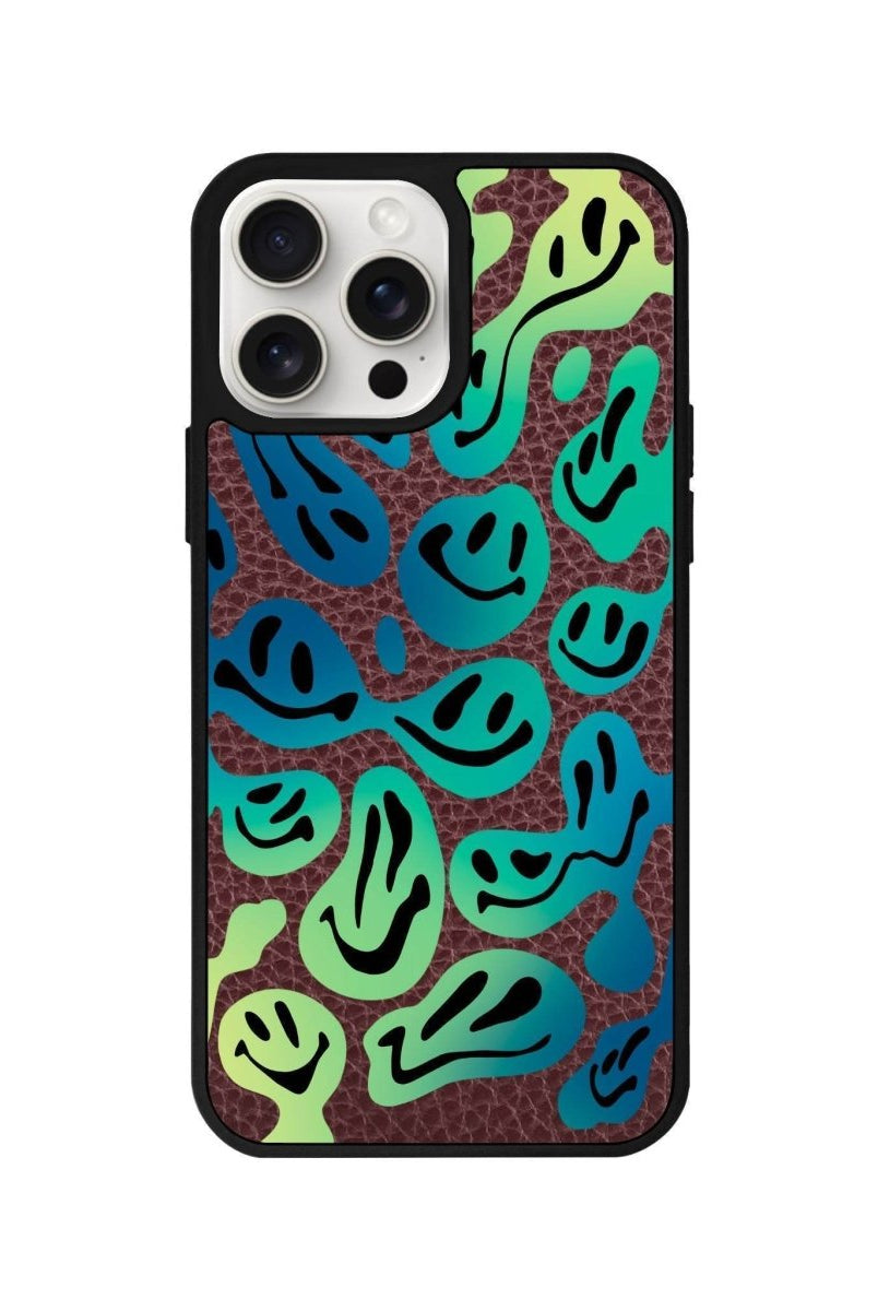 iPhone 14 Plus Smiley Leather Vegan Deri Telefon Kılıfı Bordo - SUMTHINCS