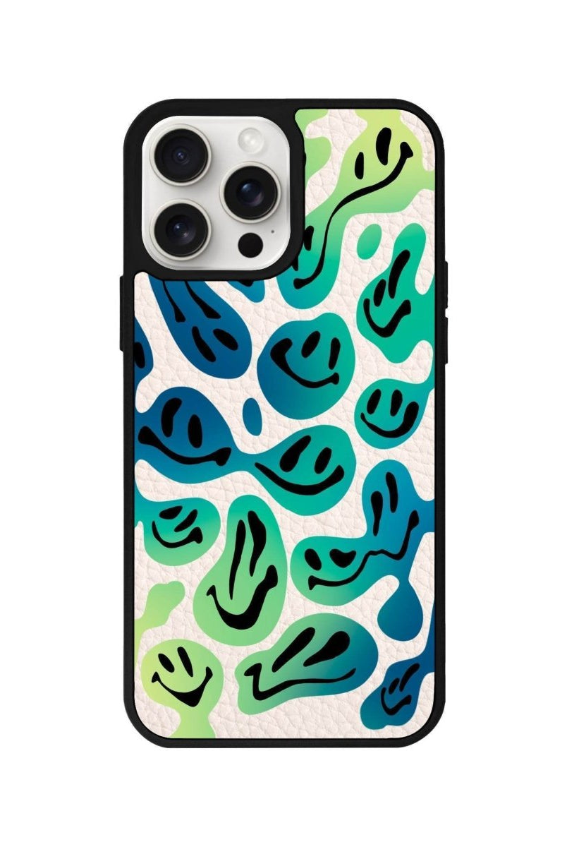 iPhone 14 Plus Smiley Leather Vegan Deri Telefon Kılıfı Bej - SUMTHINCS