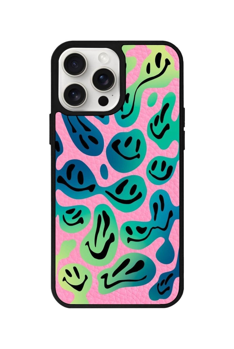 iPhone 14 Plus Smiley Leather Vegan Deri Telefon Kılıfı Pembe - SUMTHINCS