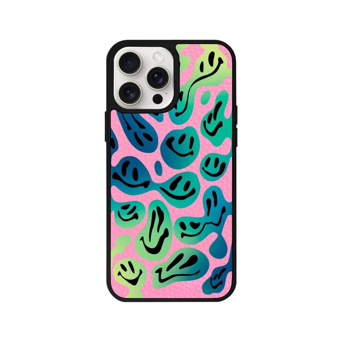 iPhone 14 Plus Smiley Leather Vegan Deri Telefon Kılıfı Pembe - SUMTHINCS