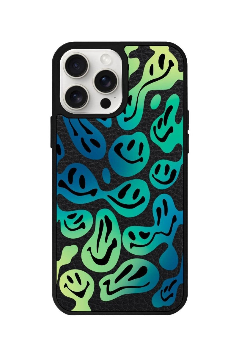 iPhone 14 Plus Smiley Leather Vegan Deri Telefon Kılıfı Siyah - SUMTHINCS