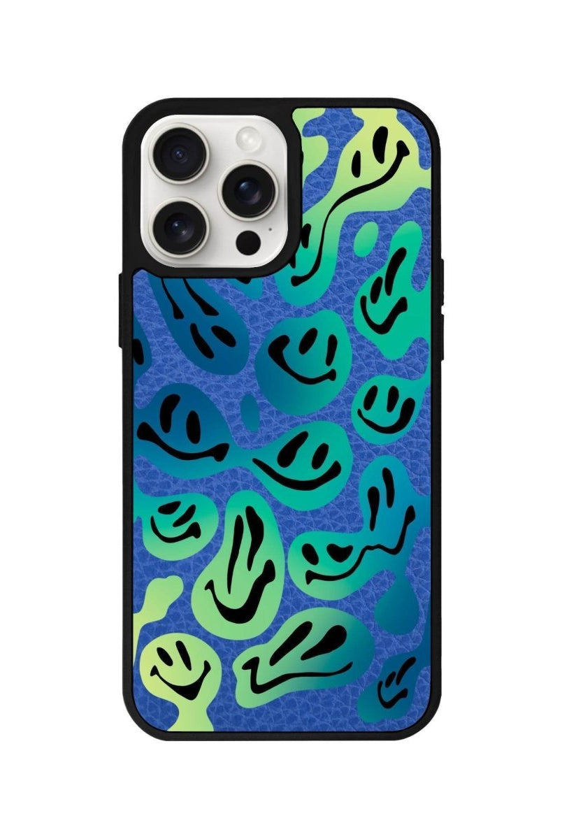 iPhone 14 Plus Smiley Leather Vegan Deri Telefon Kılıfı Mavi - SUMTHINCS