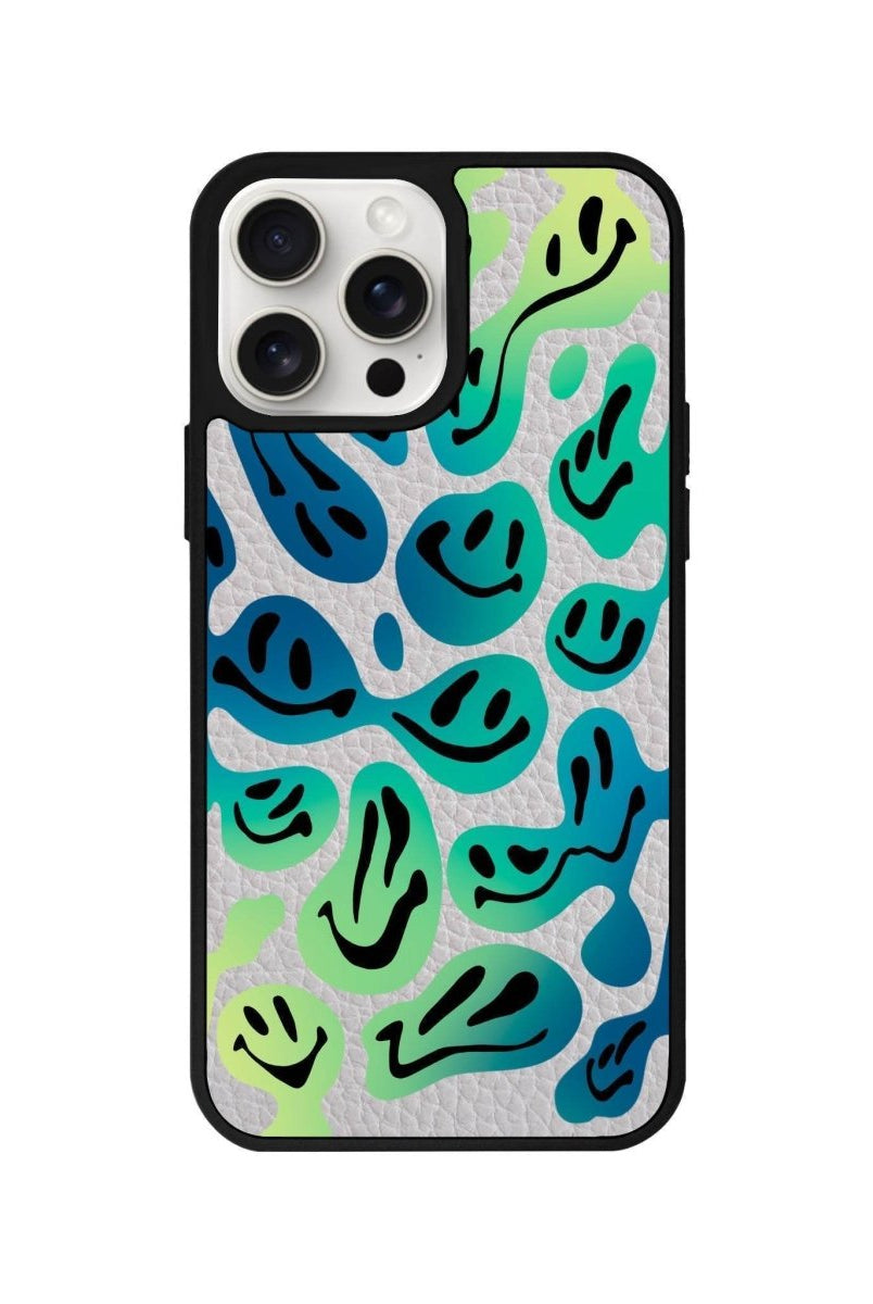 iPhone 14 Plus Smiley Leather Vegan Deri Telefon Kılıfı Gri - SUMTHINCS