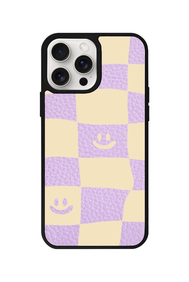 iPhone 14 Plus Smiling Check Leather Vegan Deri Telefon Kılıfı - SUMTHINCS