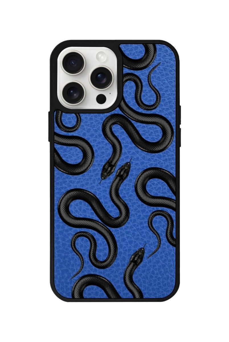 iPhone 14 Plus Snakes Leather Vegan Deri Telefon Kılıfı Mavi - SUMTHINCS