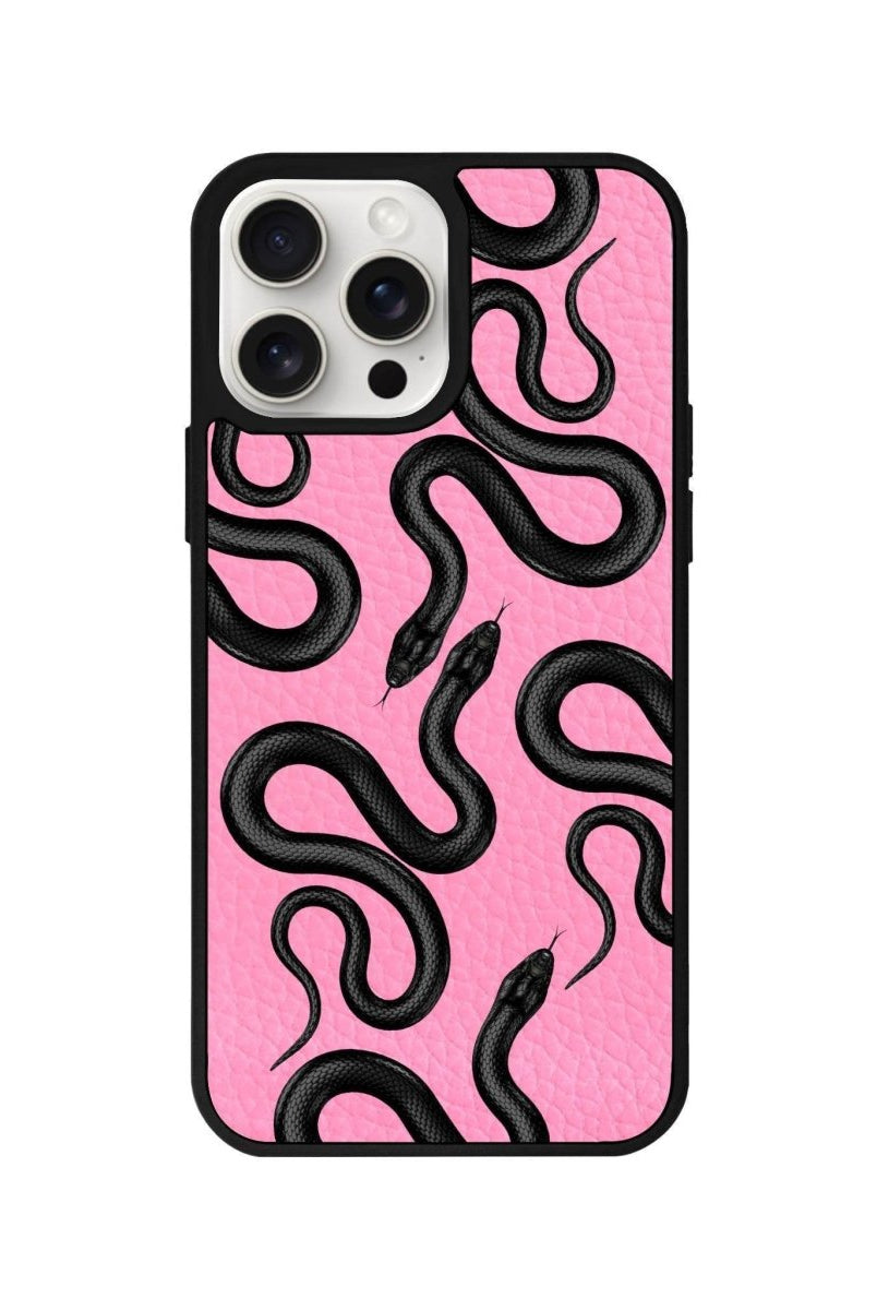 iPhone 14 Plus Snakes Leather Vegan Deri Telefon Kılıfı Pembe - SUMTHINCS