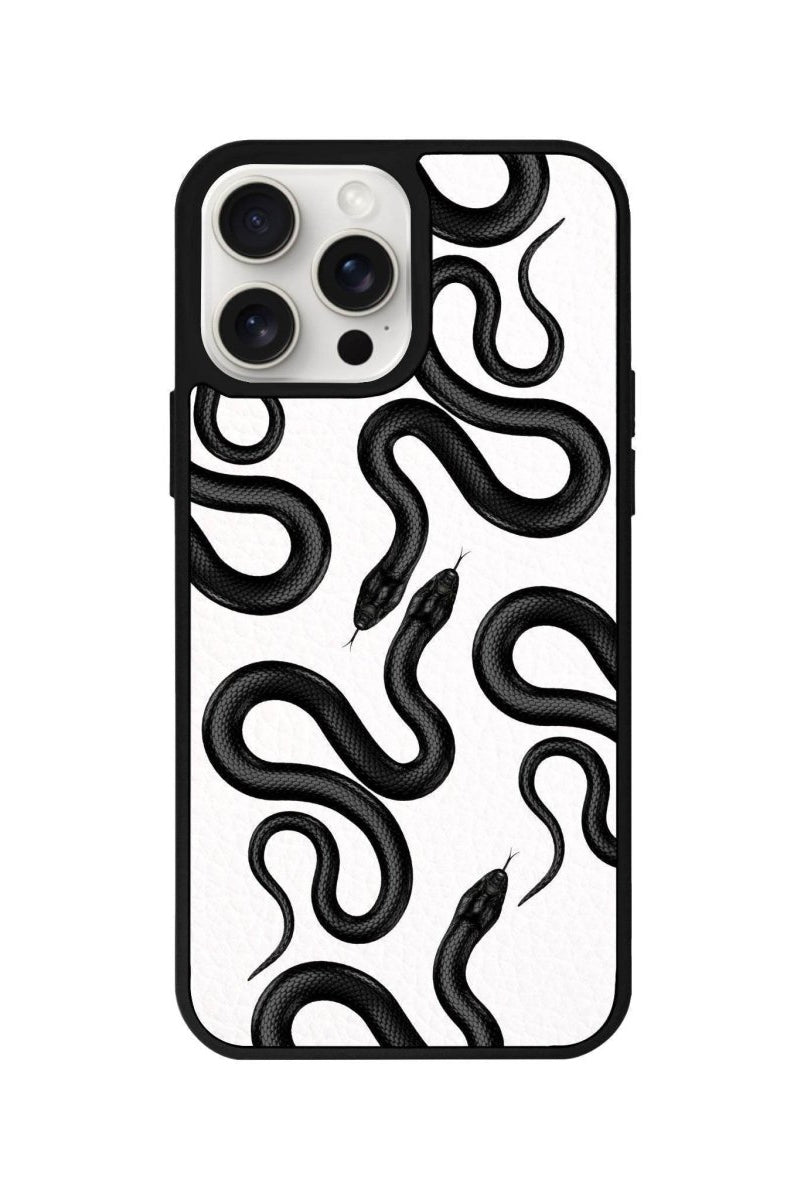 iPhone 14 Plus Snakes Leather Vegan Deri Telefon Kılıfı Beyaz - SUMTHINCS