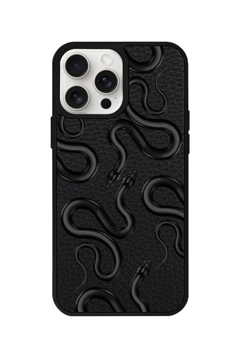 iPhone 14 Plus Snakes Leather Vegan Deri Telefon Kılıfı Siyah - SUMTHINCS
