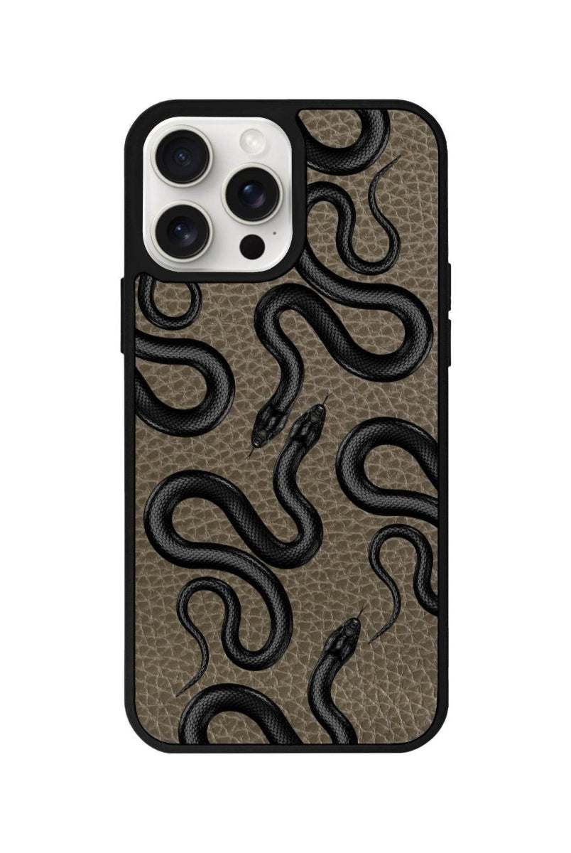 iPhone 14 Plus Snakes Leather Vegan Deri Telefon Kılıfı Haki - SUMTHINCS