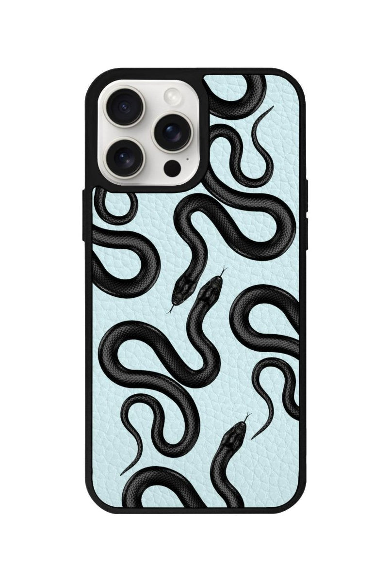 iPhone 14 Plus Snakes Leather Vegan Deri Telefon Kılıfı Açık Mavi - SUMTHINCS