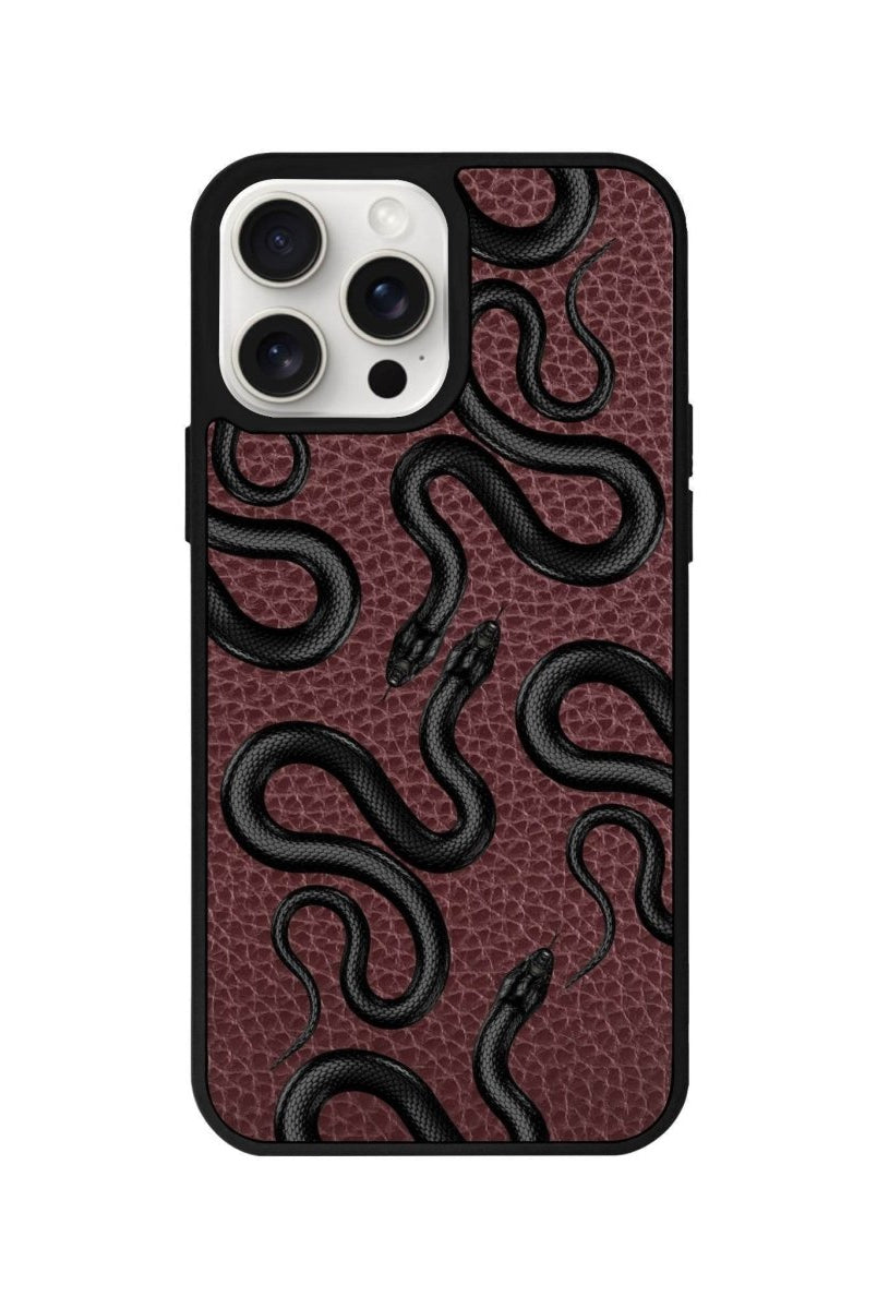 iPhone 14 Plus Snakes Leather Vegan Deri Telefon Kılıfı Bordo - SUMTHINCS