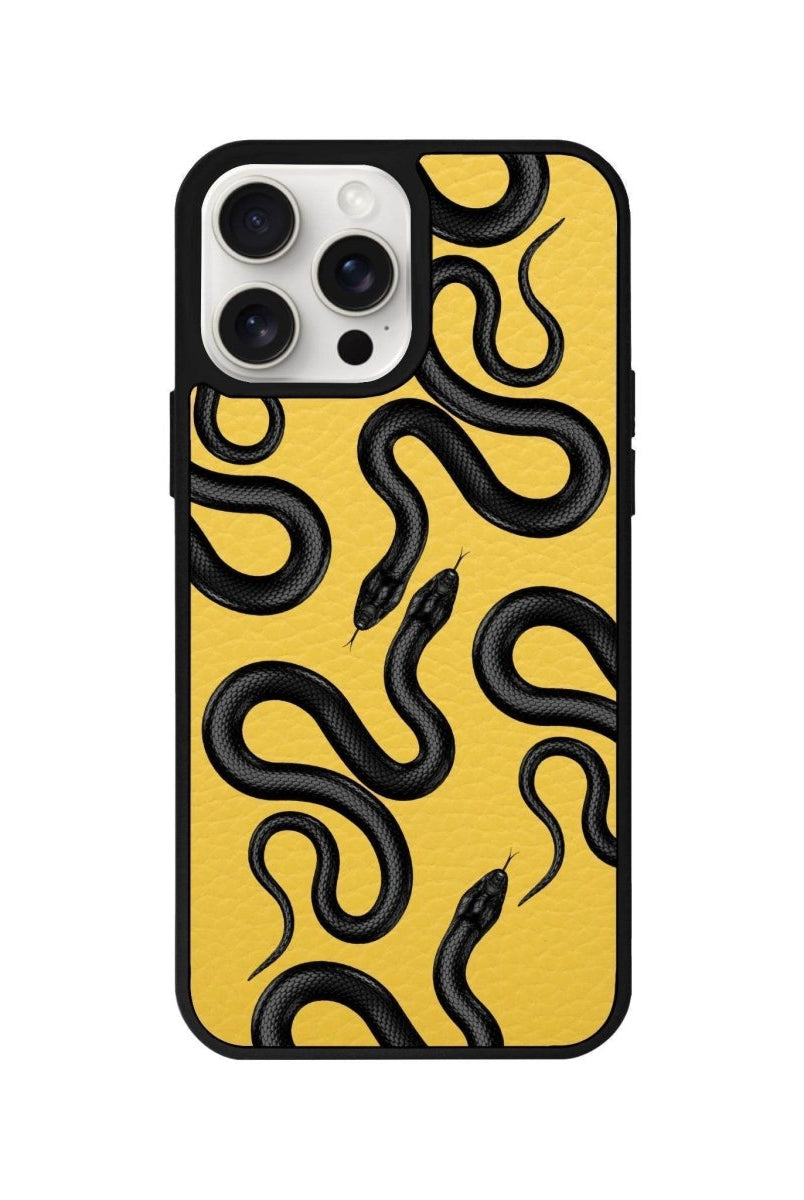 iPhone 14 Plus Snakes Leather Vegan Deri Telefon Kılıfı Sarı - SUMTHINCS