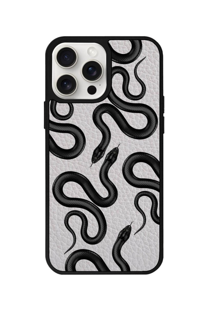 iPhone 14 Plus Snakes Leather Vegan Deri Telefon Kılıfı Gri - SUMTHINCS