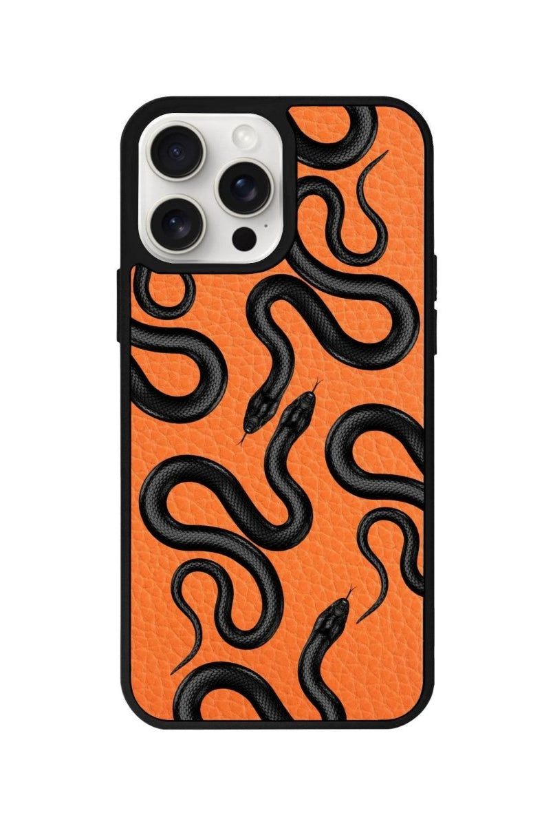 iPhone 14 Plus Snakes Leather Vegan Deri Telefon Kılıfı Turuncu - SUMTHINCS