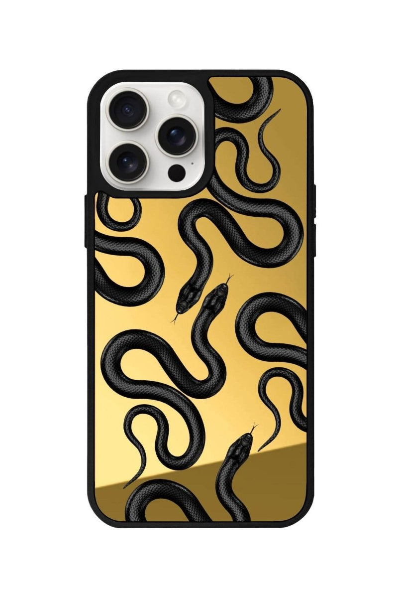 iPhone 14 Plus Snakes Mirror Aynalı Telefon Kılıfı Altın - SUMTHINCS