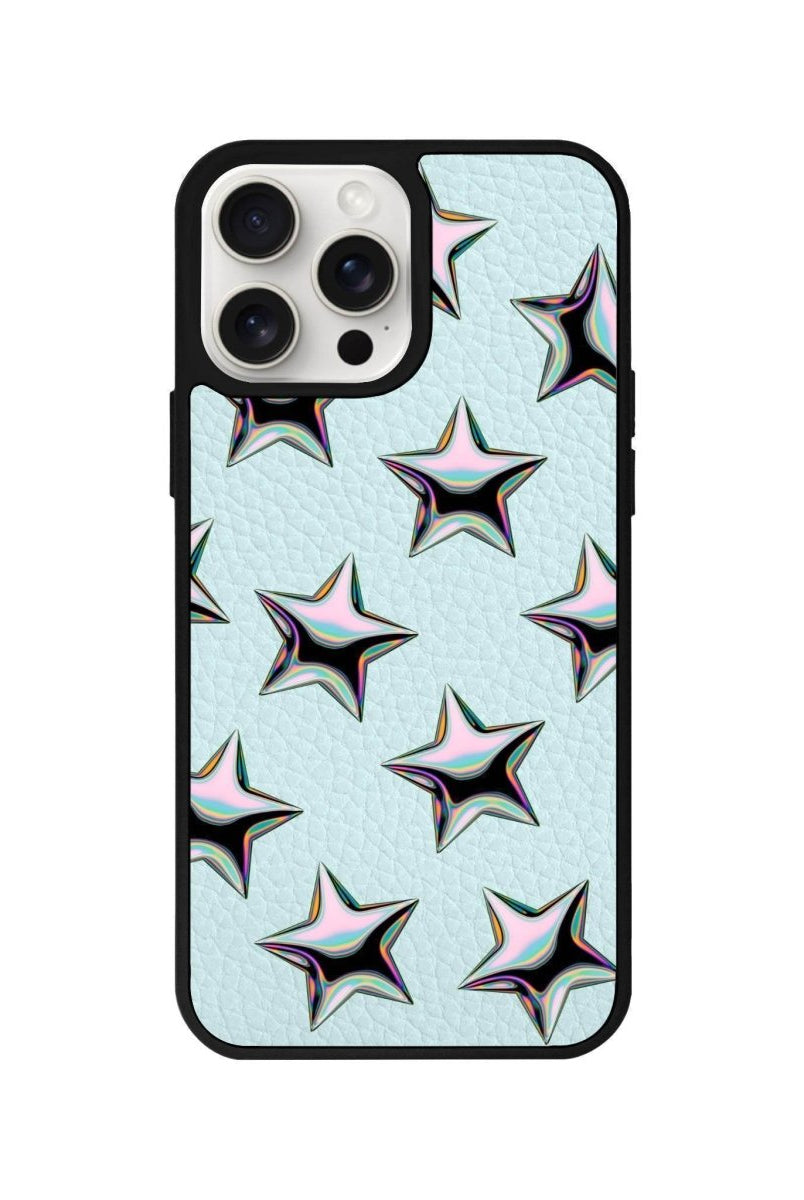 iPhone 14 Plus Stars Leather Vegan Deri Telefon Kılıfı Açık Mavi - SUMTHINCS