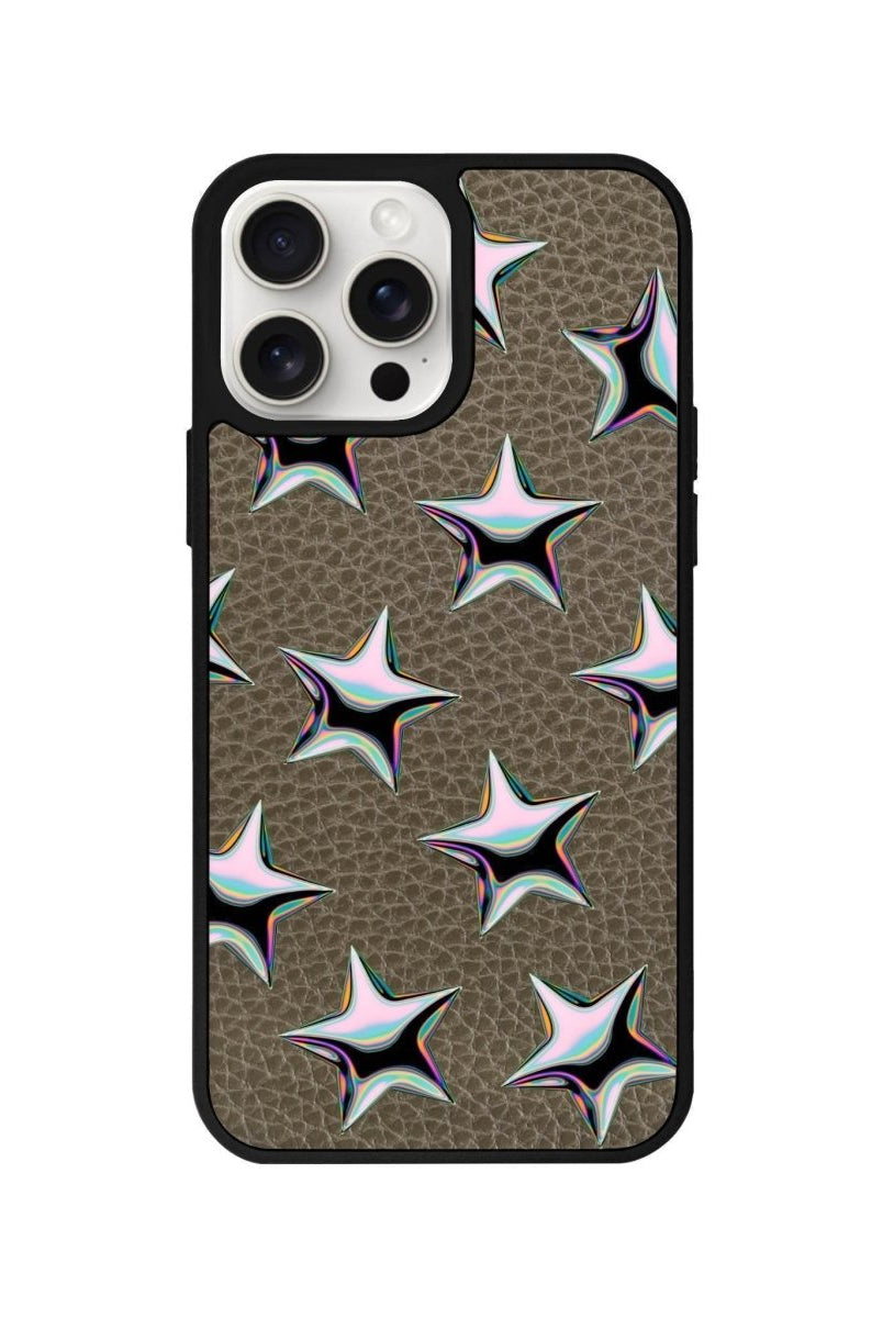 iPhone 14 Plus Stars Leather Vegan Deri Telefon Kılıfı Haki - SUMTHINCS