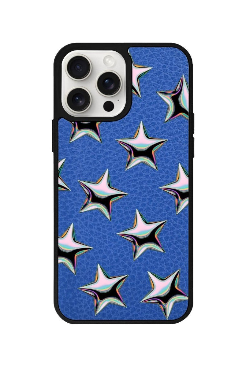 iPhone 14 Plus Stars Leather Vegan Deri Telefon Kılıfı Mavi - SUMTHINCS