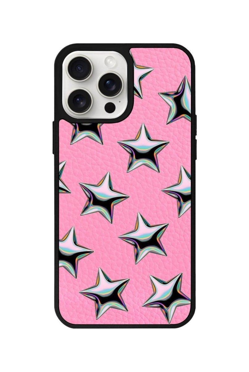 iPhone 14 Plus Stars Leather Vegan Deri Telefon Kılıfı Pembe - SUMTHINCS