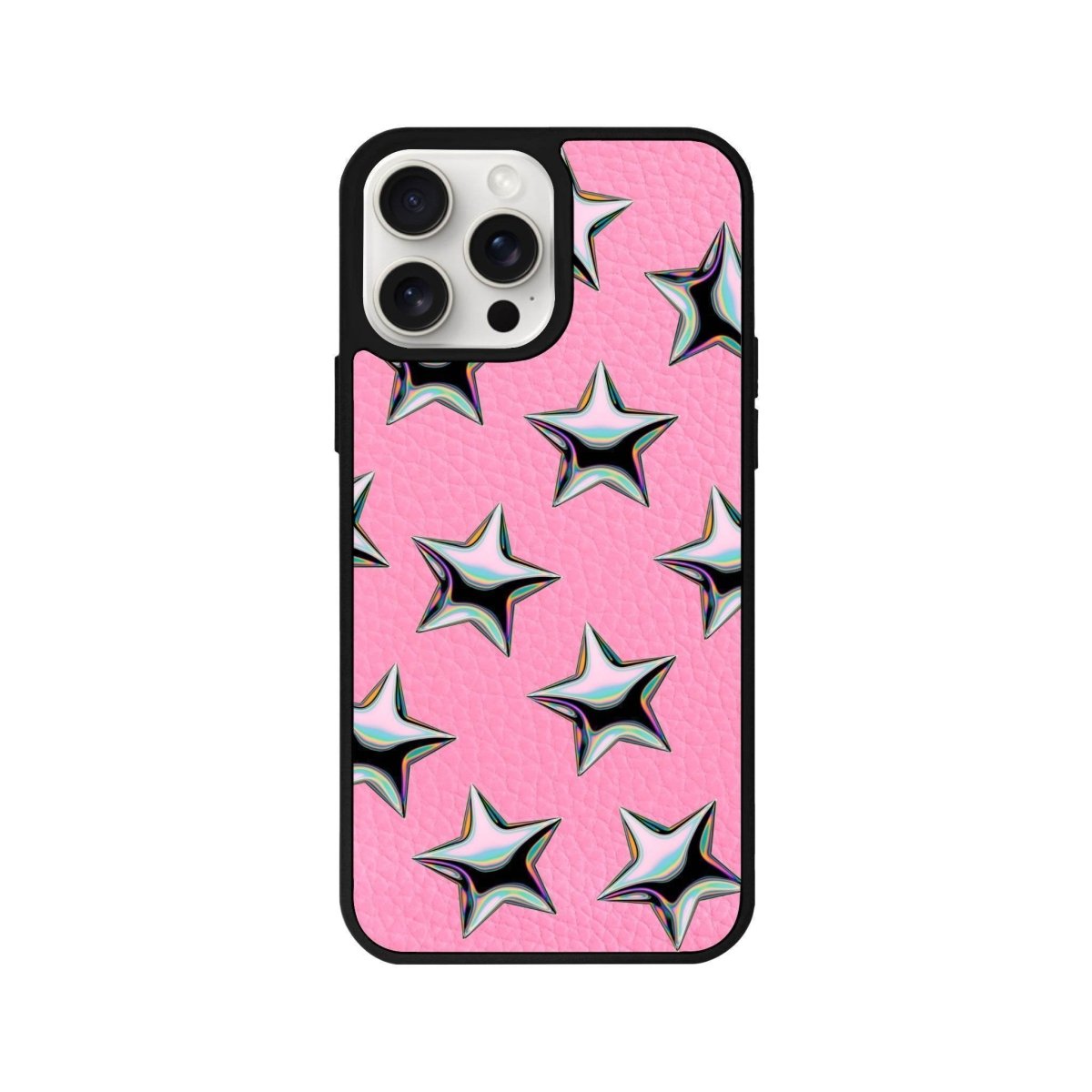 iPhone 14 Plus Stars Leather Vegan Deri Telefon Kılıfı Pembe - SUMTHINCS