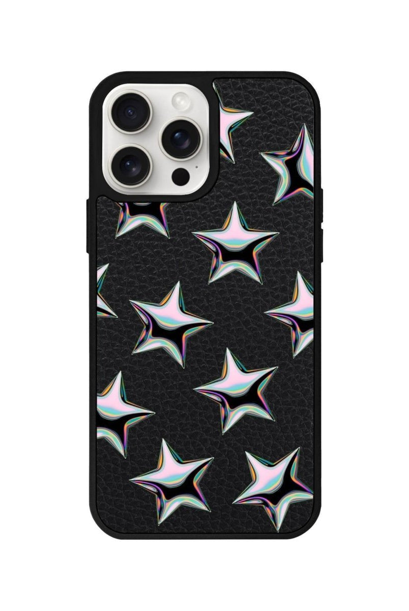iPhone 14 Plus Stars Leather Vegan Deri Telefon Kılıfı Siyah - SUMTHINCS