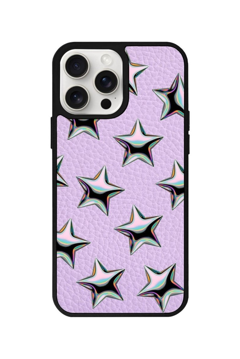 iPhone 14 Plus Stars Leather Vegan Deri Telefon Kılıfı Lila - SUMTHINCS