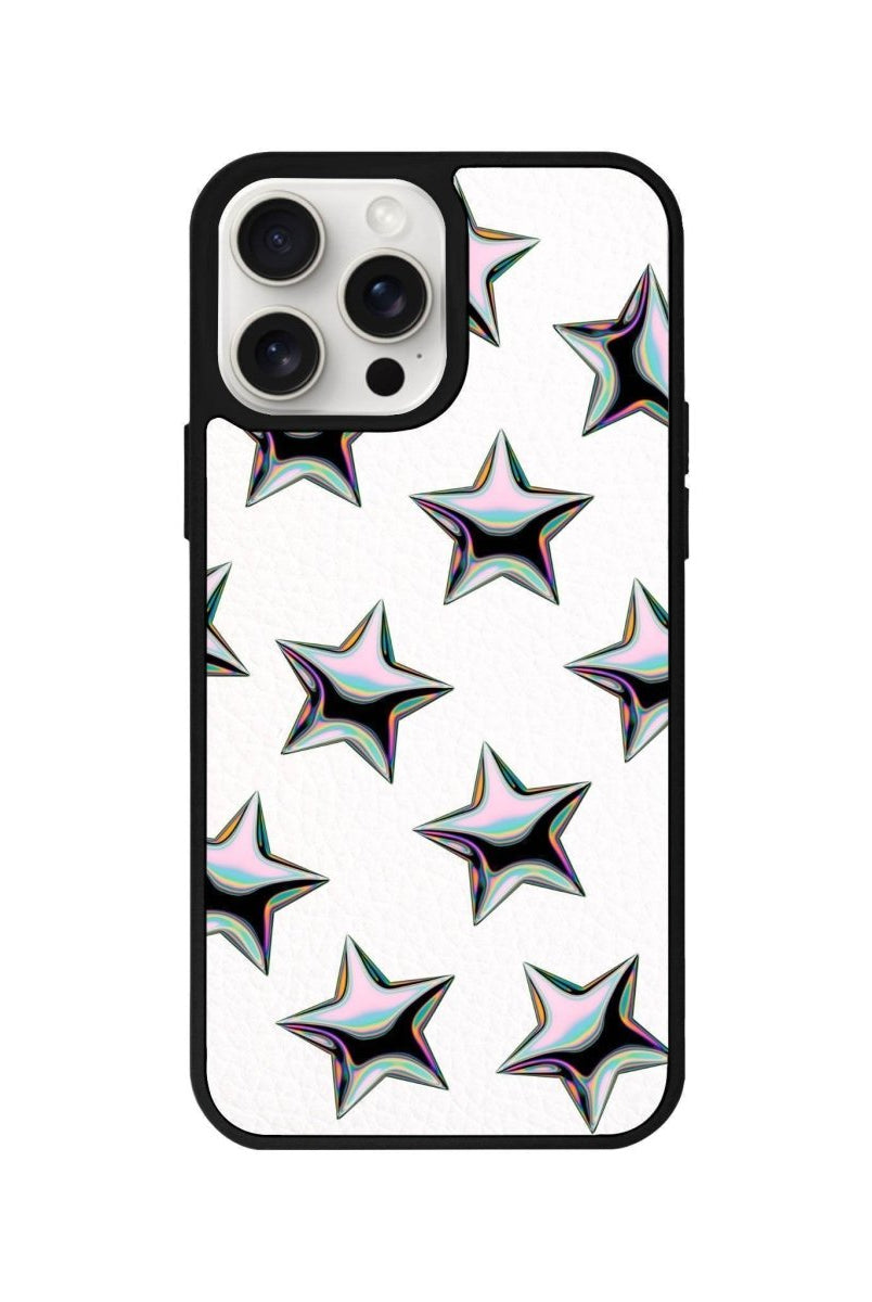 iPhone 14 Plus Stars Leather Vegan Deri Telefon Kılıfı Beyaz - SUMTHINCS