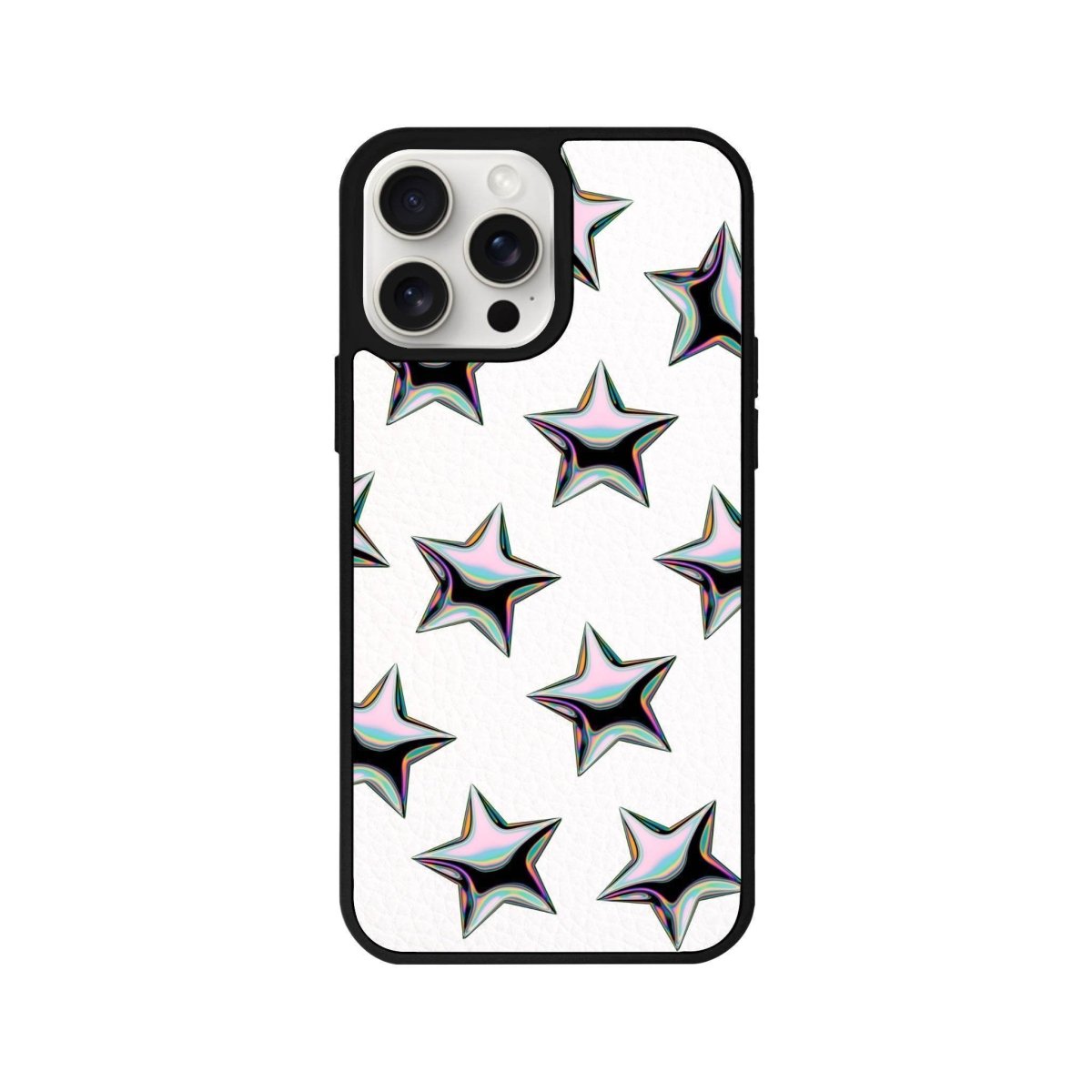 iPhone 14 Plus Stars Leather Vegan Deri Telefon Kılıfı Beyaz - SUMTHINCS