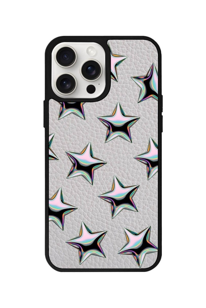 iPhone 14 Plus Stars Leather Vegan Deri Telefon Kılıfı Gri - SUMTHINCS