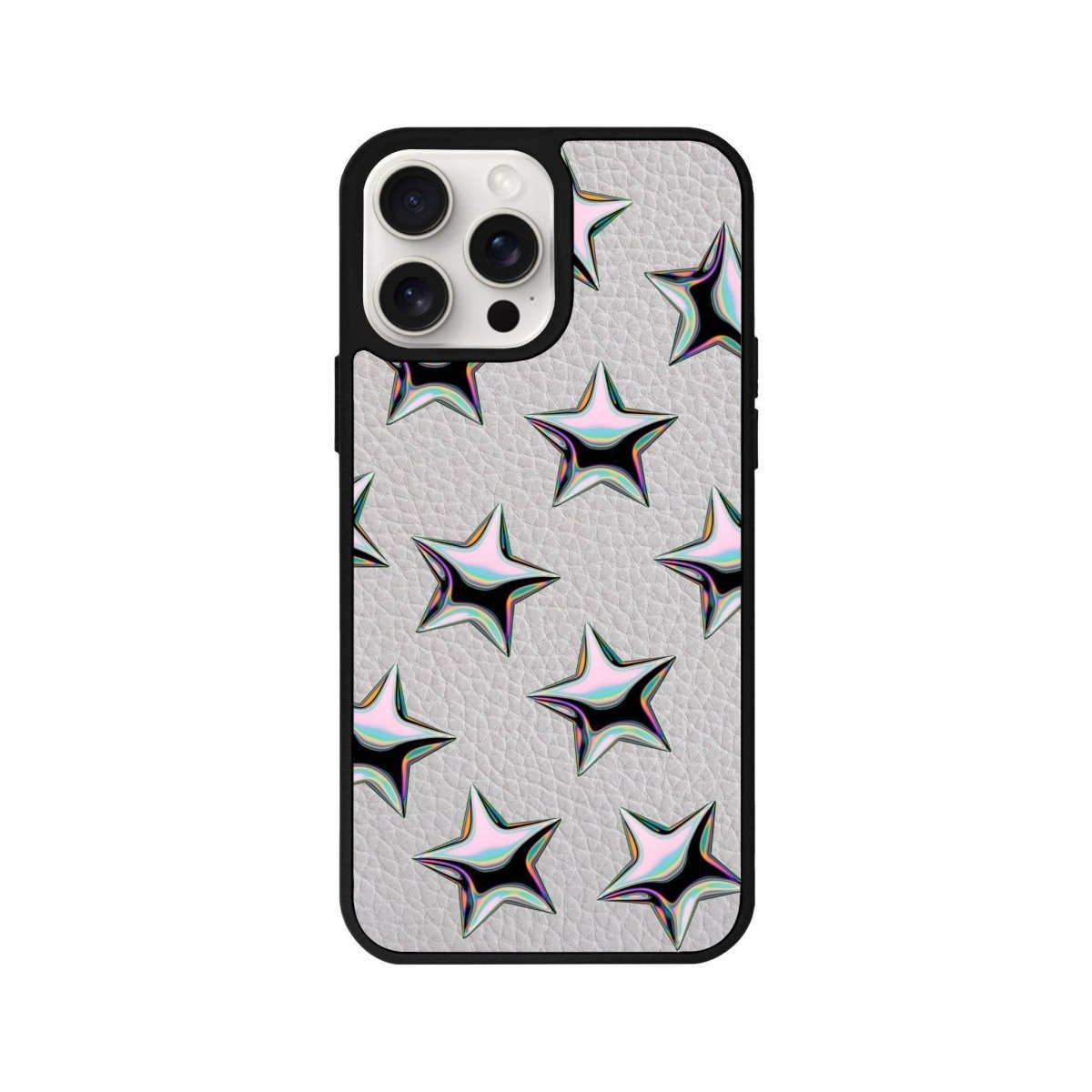 iPhone 14 Plus Stars Leather Vegan Deri Telefon Kılıfı Gri - SUMTHINCS