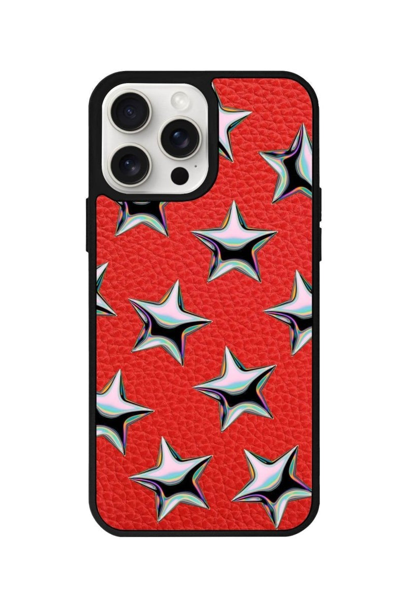 iPhone 14 Plus Stars Leather Vegan Deri Telefon Kılıfı Kırmızı - SUMTHINCS