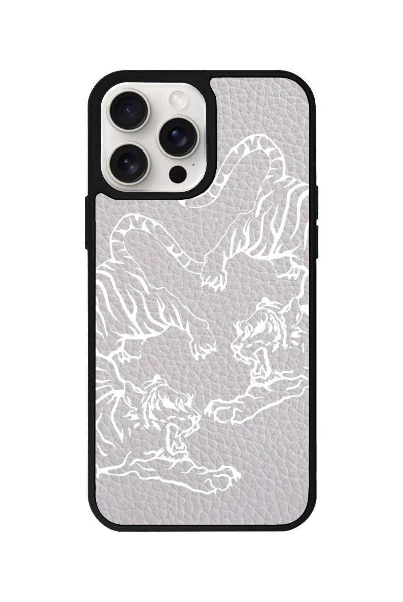 iPhone 14 Plus Tigers Leather Vegan Deri Telefon Kılıfı Gri - SUMTHINCS