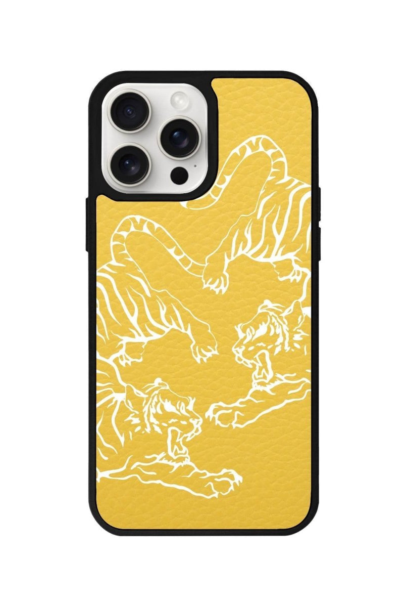 iPhone 14 Plus Tigers Leather Vegan Deri Telefon Kılıfı Sarı - SUMTHINCS