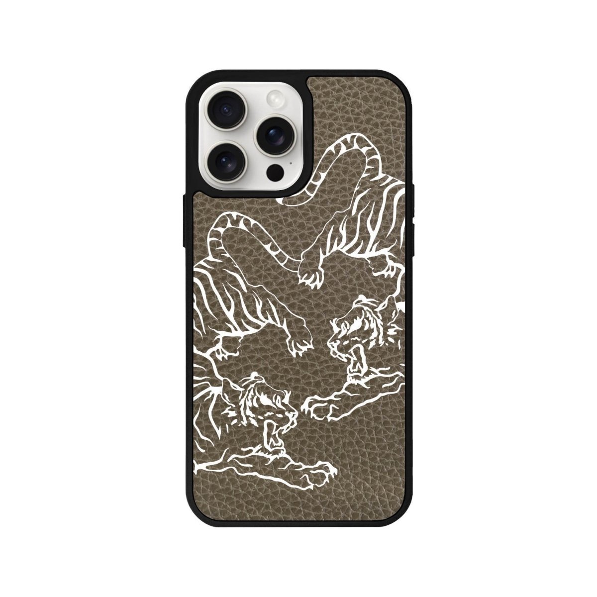 iPhone 14 Plus Tigers Leather Vegan Deri Telefon Kılıfı Haki - SUMTHINCS