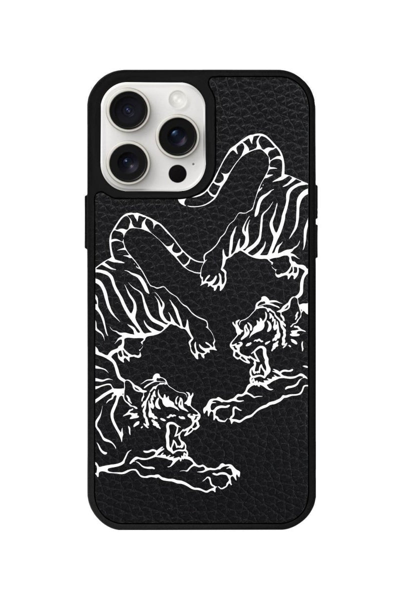 iPhone 14 Plus Tigers Leather Vegan Deri Telefon Kılıfı Siyah - SUMTHINCS
