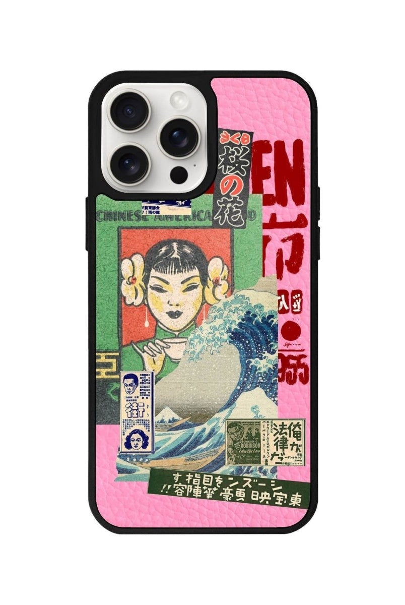 iPhone 14 Plus Vintage Poster Leather Vegan Deri Telefon Kılıfı Pembe - SUMTHINCS