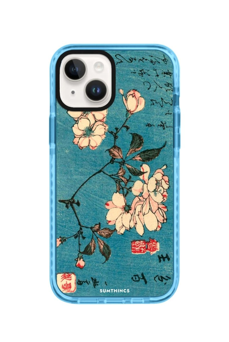 iPhone 14 Plus Vintage Sakura Procase Şeffaf Telefon Kılıfı Mavi - SUMTHINCS