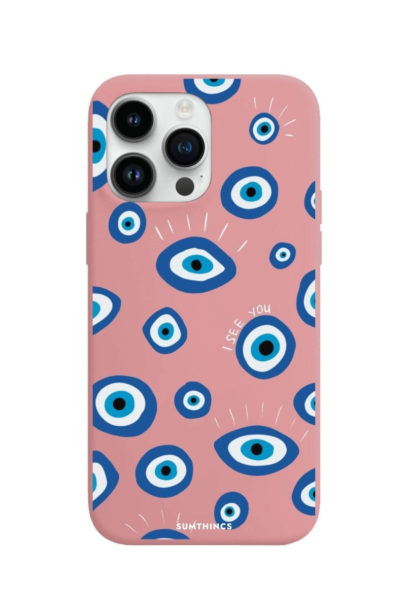 iPhone 14 Pro Max I See You Premium Telefon Kılıfı Pembe - SUMTHINCS